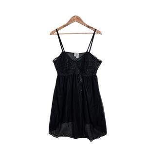 VTG Babydoll Nightie Lingerie L Sheer Black Chiffon Black Lace Witchy Whimsigoth